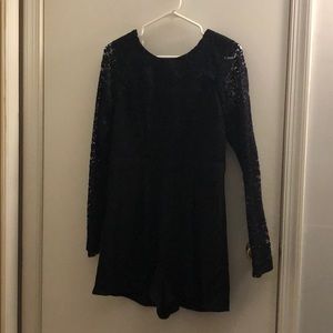 Black Romper with Black Lace Sleeves
